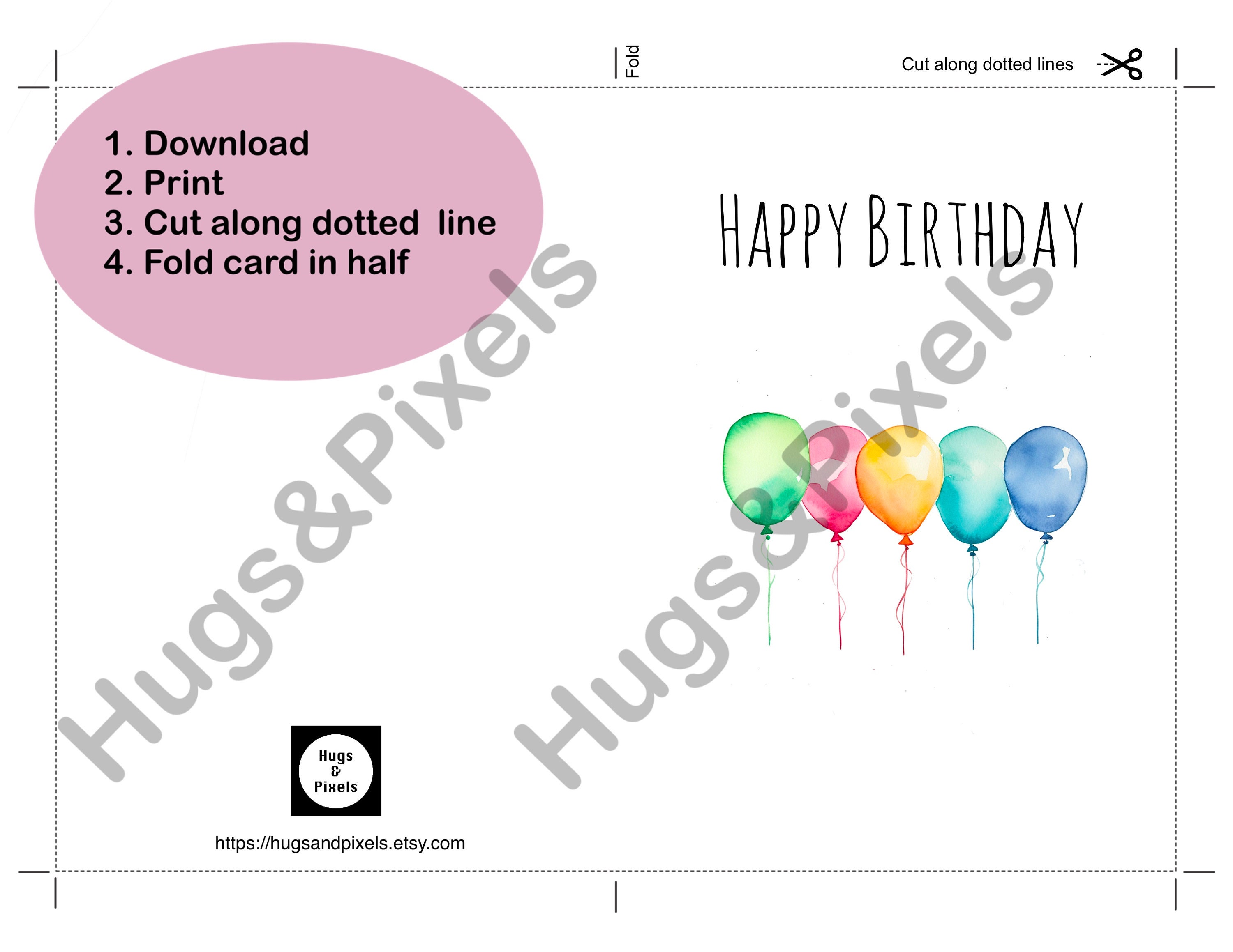 Happy Birthday Printable Card, Printable Birthday Card, Digital Birthday Card, Instant Download ...