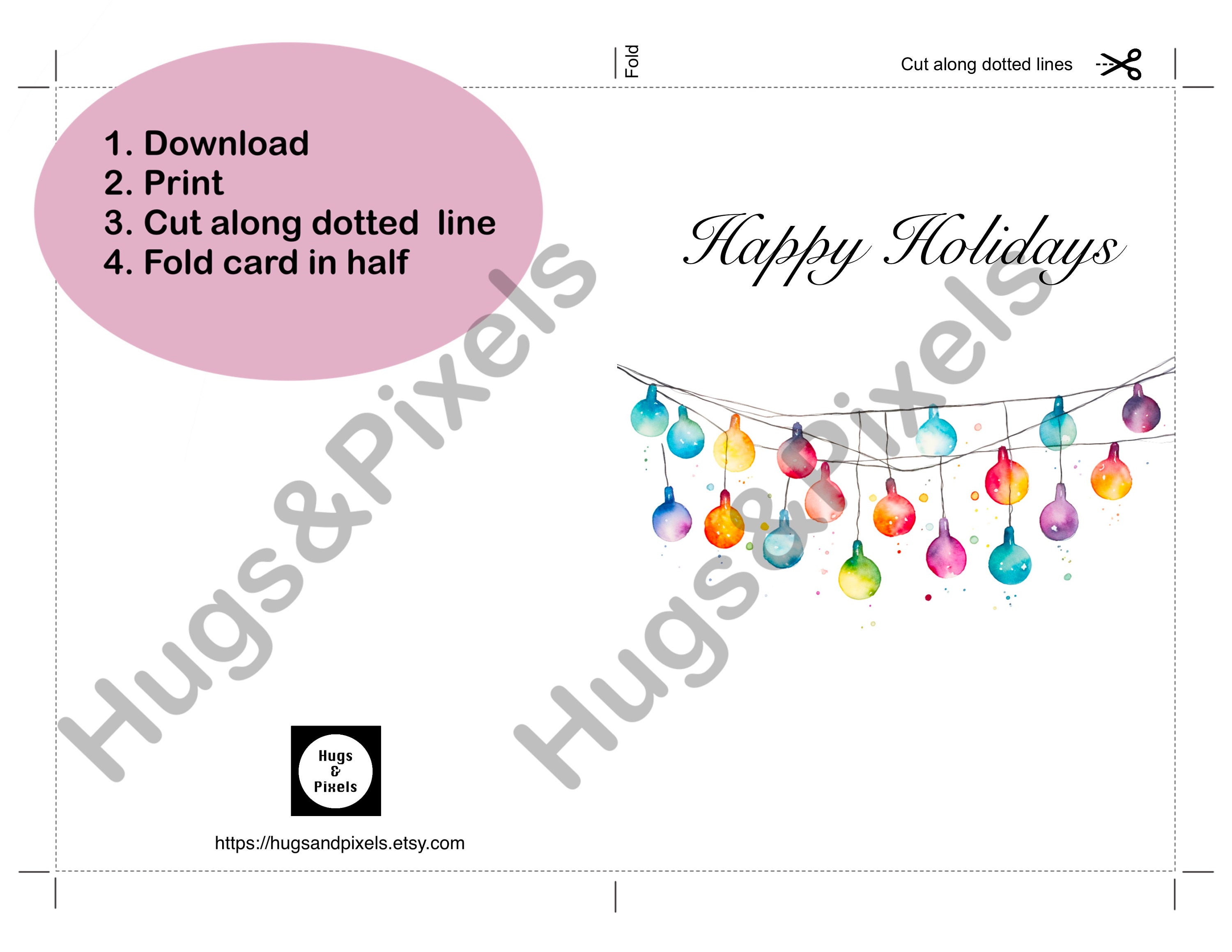 Happy Holidays Printable Card, Printable Holidays Card, Digital Happy