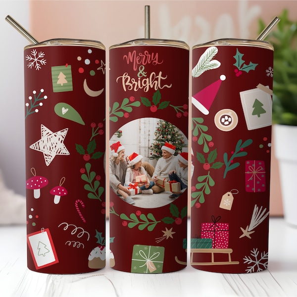 Personalized Photo Tumbler Wrap, Custom Picture Tumbler PNG, Photo Ornament Holiday Tumbler PNG, One Picture Tumbler Christmas PNG