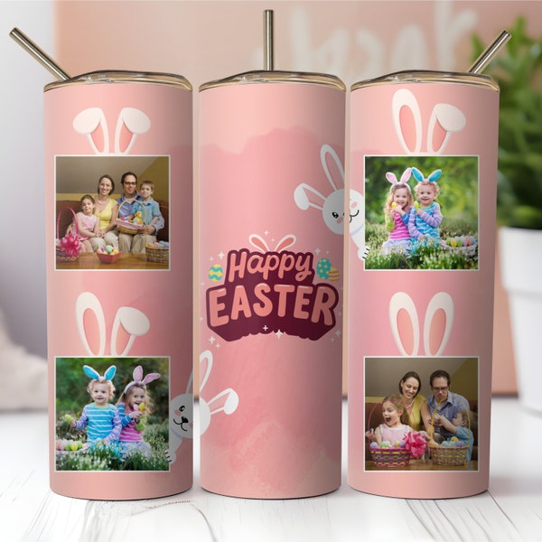 Easter Photo Tumbler Wrap Easter Bunny Picture Tumbler PNG Personalized Unique Easter Gifts 20 oz Tumbler Sublimation Designs for Easter PNG