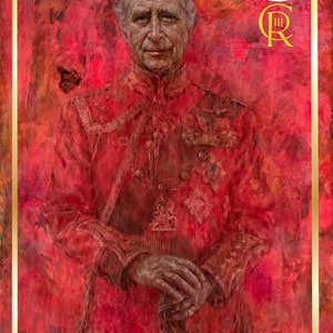 King Charles erste offizielle Porträt seit Krönung png Sublimation ,king Charlee lll rote Porträt König Charle Poster Portrait digital
