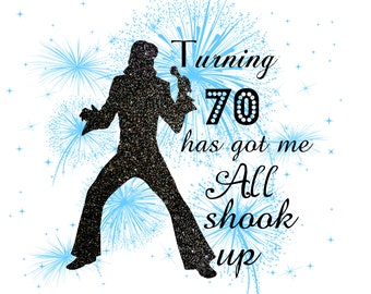 SVG para 70 cumpleaños: Silueta de Elvis, All Shook Up (Descarga digital)