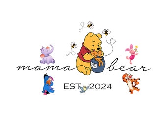 Customizable Mama Bear PNG: Mom Est, Kid Name Sleeve (Digital)