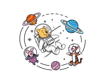 Astronaut Pooh Bear PNG Bundle: Space Adventure Designs (Digital Download)