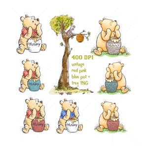 Classic Pooh Bear Clipart Bundle: PNG Files for Sublimation (Instant Download