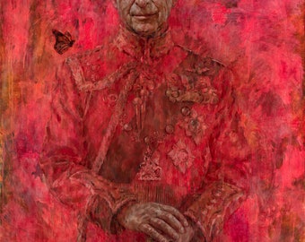 King Charles Coronation Portrait: Red Art, Monarch Art (PNG SVG