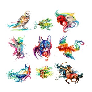 Watercolor Rainbow Animal Clipart: PNG Graphics (Commercial Use)