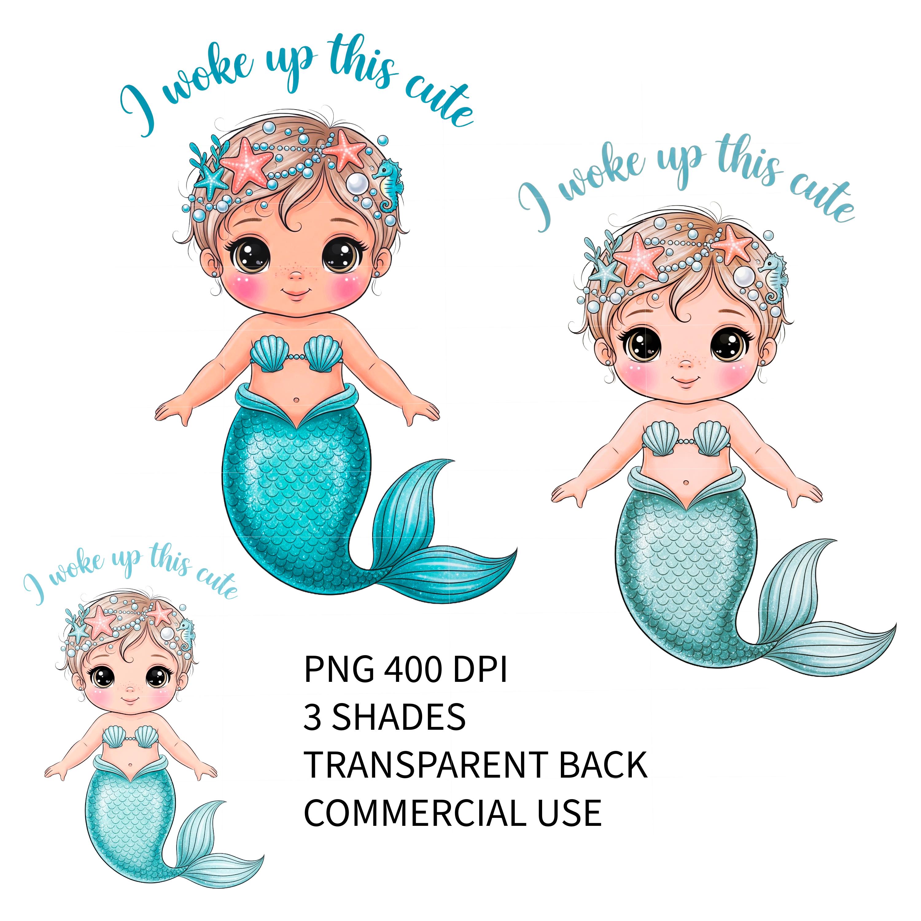 Baby Mermaid Clipart PNG Bundle: Watercolor Nursery Decor - Etsy