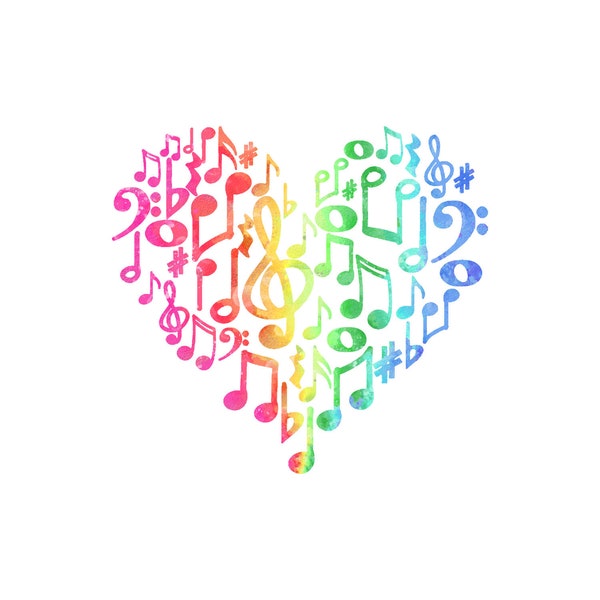 heart Music Notes SVG PNG Piano Teacher Heart colorful hearts music notes Instant Download File ,music heart note bundle