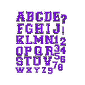 university purple font alphabet png sublimation, bundle 5 fonts different colors instant download