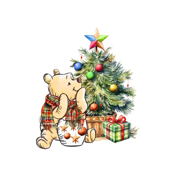 クリスマス くまのプーさん PNG バンドル: クラシックなクマとツリー