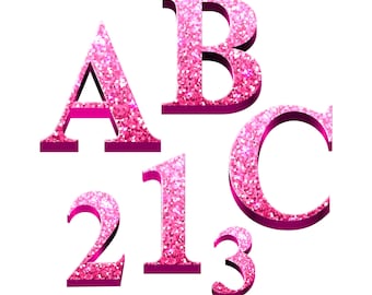 Pink & Blue Glitter Alphabet PNG Font Bundle