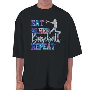 Eat Sleep Baseball Rapport T-Shirt: Übergroßer Baumwoll-Rundhalsausschnitt für Herren