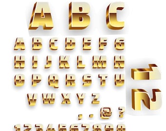 ゴールドアルファベットフォントPNG、高解像度文字、数字（デジタル