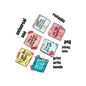 May include: A set of ten printable sticky notes with positive affirmations. The notes are in various colors and feature floral designs. The text on the notes includes "I can do this!", "I'm so grateful to be alive", "I have the power to create change", "I won't give up!" and "My life matters".