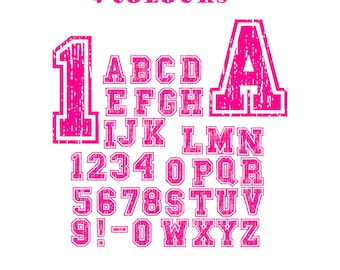 Pink Distressed Varsity Font: PNG Alphabet & Numbers Bundle (Digital Download)