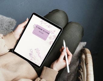 2024 Minimalist Floral Digital Academic Planner - Grey & Lilac - Instant Download - User-Friendly Design