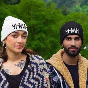 Gorro de punto bordado YHWH, gorro con puños, gorra con escrituras religiosas, gorro cristiano, gorro para hombre, gorro para mujer, regalo unisex, gorro bordado