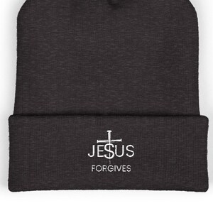 Jesus Forgives geborduurde gebreide muts met omslag christelijke muts Jezus vergeeft hoed religieus cadeau Uniseks geloofskleding kerk outfit cadeau-idee