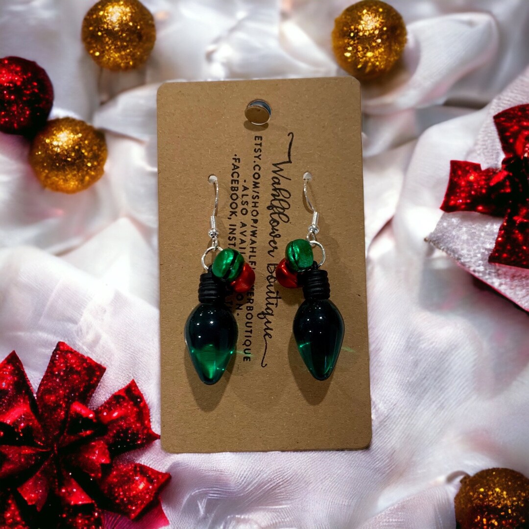 Green Christmas Light Bulb Earrings Etsy