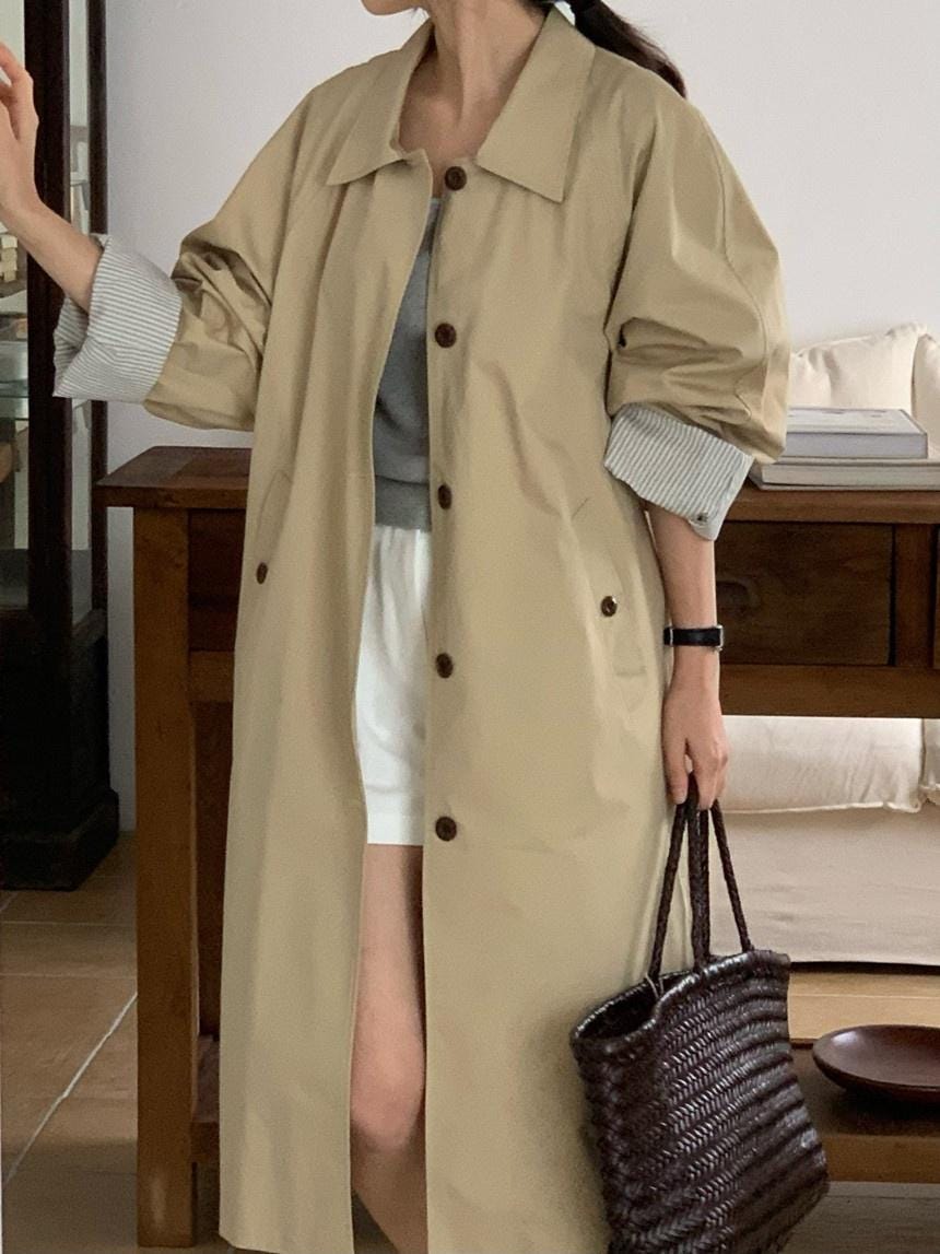 Lenina ♥ HARICOT single button long trench coat HARICOT single button long trench coat_ivory - 르니나