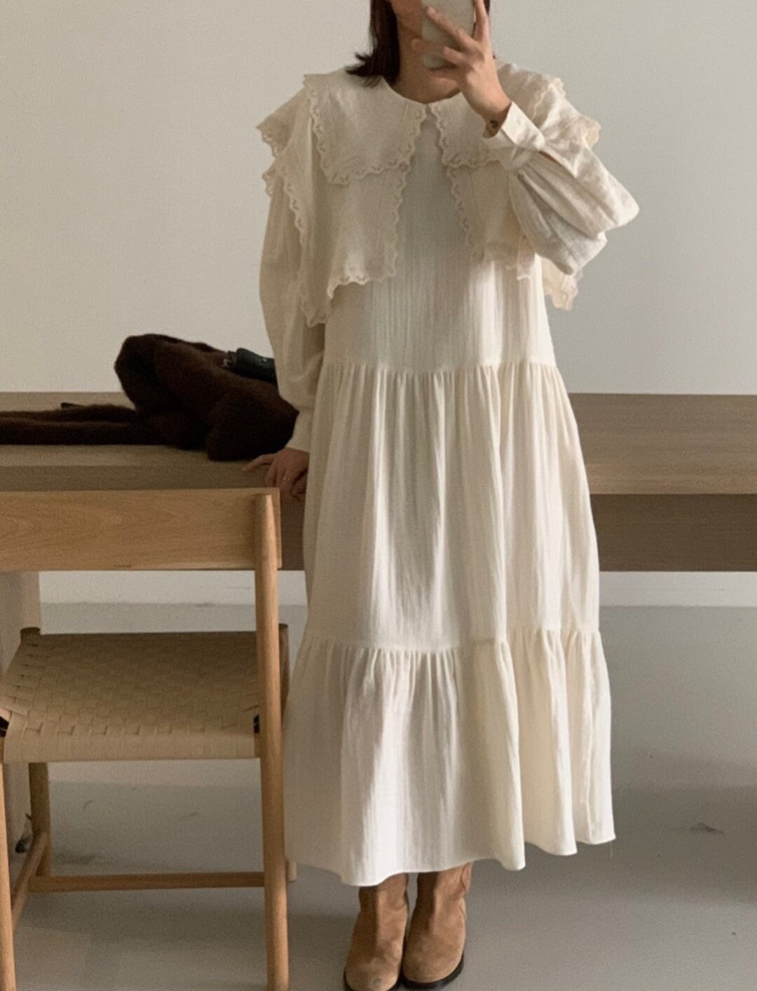Diagonal Collar Boho Lace Up Elegant Dress