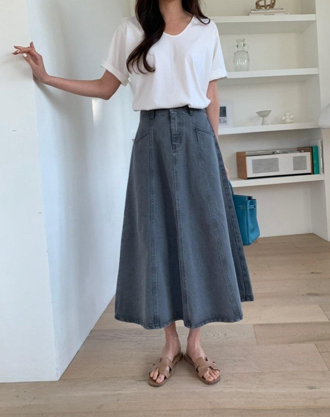 Denim Kick Back Flare Skirt
