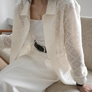 Tile Lace Button Down Shirt, Lace Blouse, Lace Top