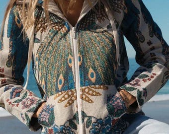 Peacock Tapestry Blanket hoodie Jacket
