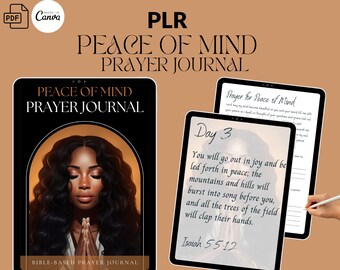 PLR Digital Journal, diario di preghiera per la pace della mente, suggerimenti per il diario, diario biblico per ragazze nere, diario di preghiera, scritture, studio della Bibbia, digitale