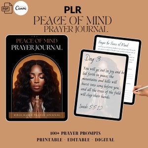 PLR Digital Journal, peace of mind prayer journal, journal prompts, black girl bible journal, Prayer Journal, scripture, bible study,digital