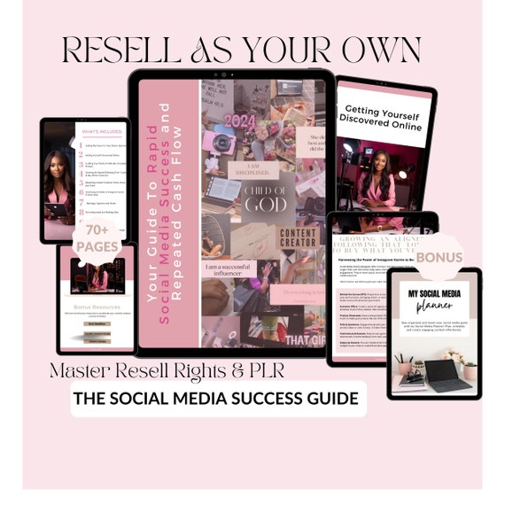 Master resell rights, Social Media Success guide - 70+ pages PLR ebook, Canva editable, workbook, digital products, resell rights, PLR