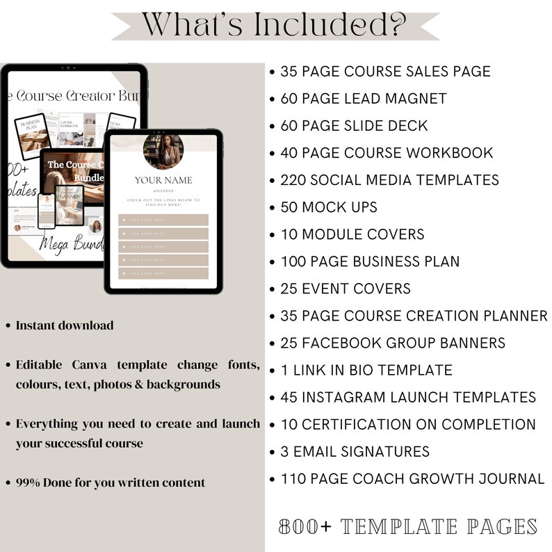 800+ Course Creator Template Bundle, Course Workbook, Course Creator Canva, Course Creator Bundle, Lead Magnet, Slide deck,Done For You, image 2