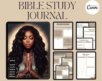 PLR Digital Journal, Bible Study Guide Canva Journal Template for women,journal prompts, black girl bible journal,Bible Study Prayer Journal
