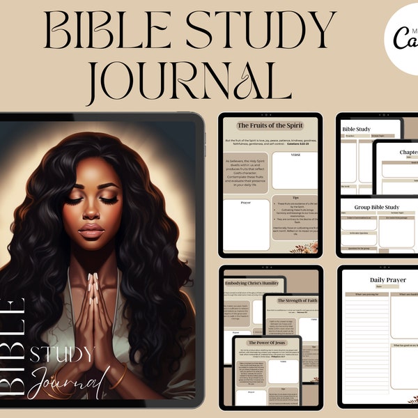 PLR Digital Journal, Bible Study Guide Canva Journal Template for women,journal prompts, black girl bible journal,Bible Study Prayer Journal
