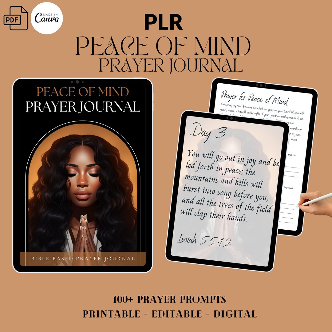 PLR Digital Journal, Peace of Mind Prayer Journal, Journal Prompts