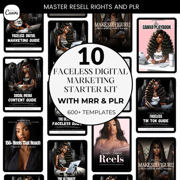 10 Faceless Digital Marketing Guides Bundle, PLR/MRR, Done For You Digital Product, faceless marketing Black Girl,  digital marketing