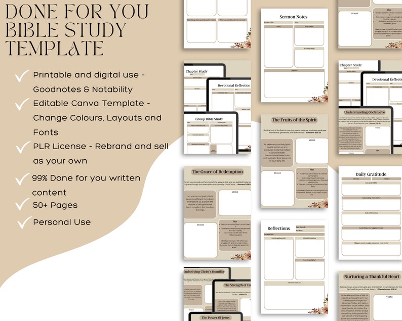 PLR Digital Journal, Bible Study Guide Canva Journal Template for Women ...