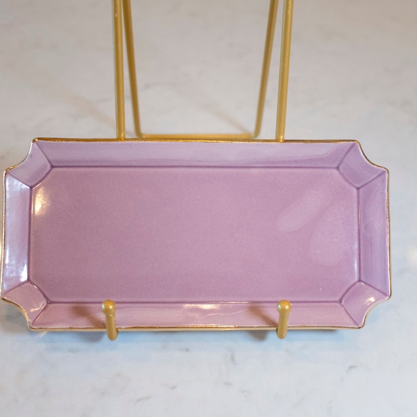 Handmade lavander small ceramic tray with gold accent