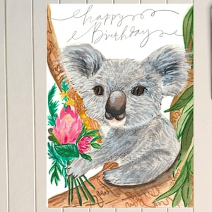Koala Watercolour Happy Birthday Card PDF Download