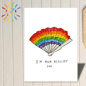 Tarjeta de felicitación descargable en formato PDF "Soy tu mayor fan" Juego de palabras con arcoíris