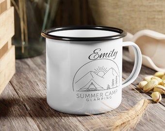 Personalized Bachelorette Party Camping Mug, Custom Girls Glamping Mug, Campfire Coffee Mug, Bachelorette Favours, Glamping Enamel Mug