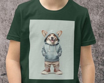 Cool Corgi Kids T-shirt | Hooded Corgi Shirt for Kids | Kids Corgi Tee