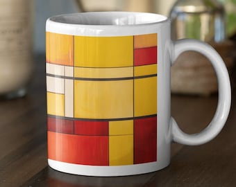 Modern Art Ceramic Mug - 11oz, Mondrian Style