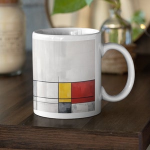 Abstract Art Ceramic Coffee Mug - Mondrian Style - 11oz