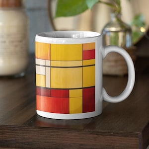 Modern Art Ceramic Mug - 11oz, Mondrian Style