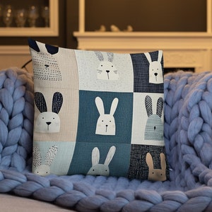 Accentkussen konijn | Vierkante sierkussens | Modern kussen met konijnenprint | Minimalistisch konijnenkussen