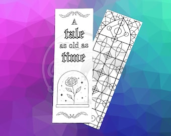 Theme Park Coloring Bookmarks - Fun activity for kids at school, party or travel. Beauty Rose & the Enchanted Beast