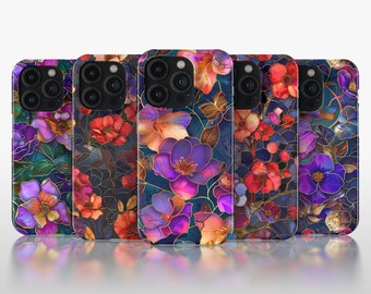 Personalized Enchanted Night Blossoms Stained Glass Phone Case | Exotic Floral Protective Cover | Mothers Day Gift | iPhone | Galaxy | Pixel