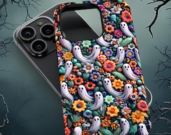 Cute Ghost and Floral Phone Case | iPhone, Galaxy, Pixel Models | Halloween Theme | Durable Protective Cover